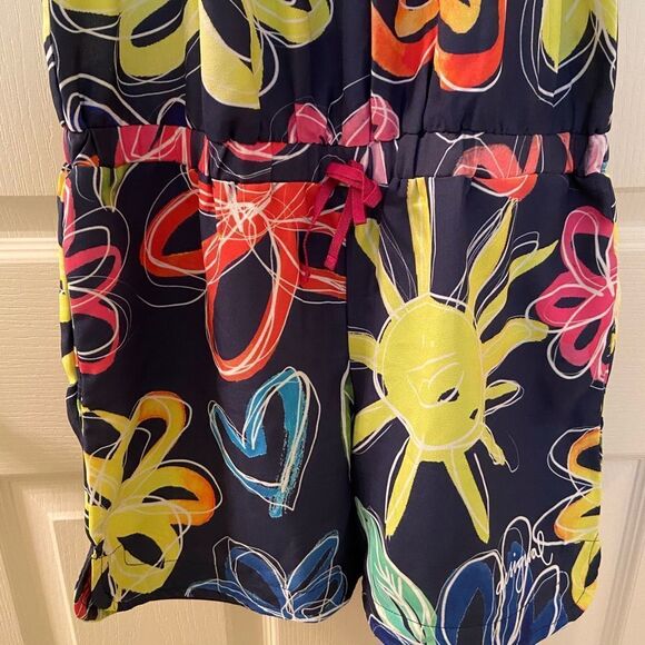 Desigual Smocked Top Floral Romper Short Jumpsuit Blue Girls Size 13-14 NWT - Picture 4 of 9